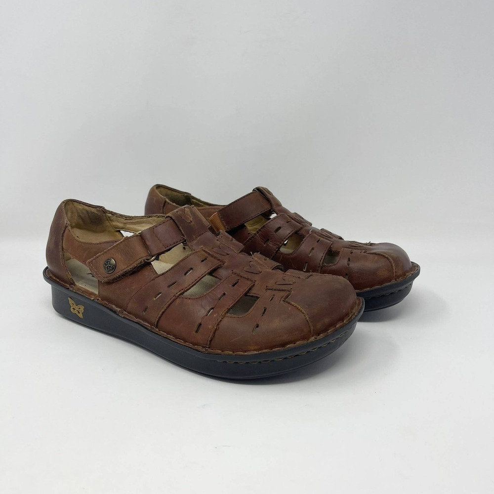Alegria Brown Leather Fisherman Sandals